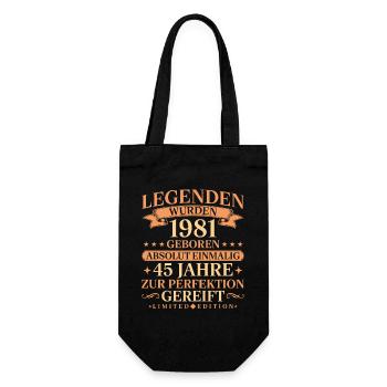 1981 Jahrgang geboren Legenden 45. Geburtstag - Geschenkbeutel für Flaschen - Schwarz - Vorne