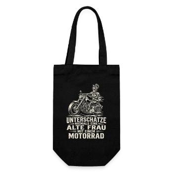 Unterschätze nie eine alte Frau mit Motorrad - Geschenkbeutel für Flaschen - Schwarz - Vorne