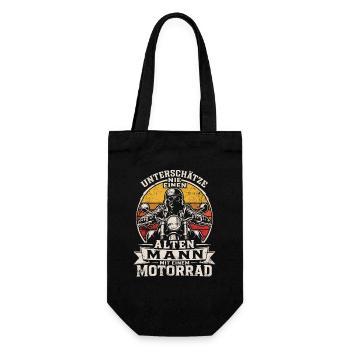 Unterschätze nie einen alten Mann mit Motorrad - Geschenkbeutel für Flaschen - Schwarz - Vorne