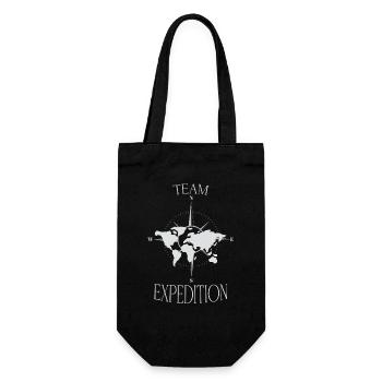 Team Expedition Kompass Weltkarte Wander  - Geschenkbeutel für Flaschen - Schwarz - Vorne