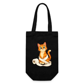 Orangefarbenes getigertes Kätzchen in Toilettenpapier eingewickelt - Geschenkbeutel für Flaschen - Schwarz - Vorne
