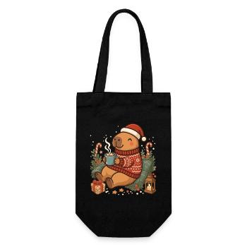 Capybara im Weihnachtspullover - Geschenkbeutel für Flaschen - Schwarz - Vorne