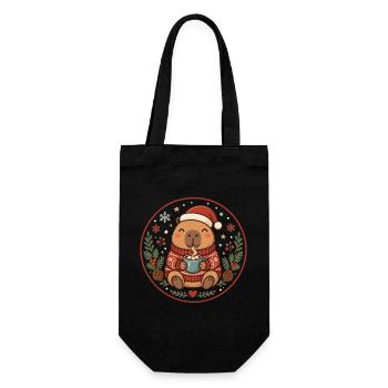 Capybara im Weihnachtspullover und Kakao  - Geschenkbeutel für Flaschen - Schwarz - Vorne