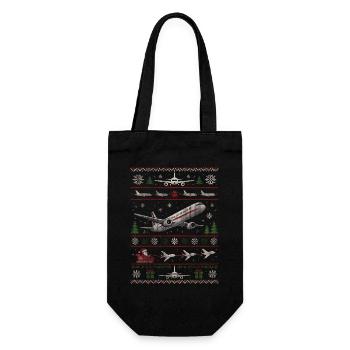 Weihnachtspullover mit Flugzeugmotiv - Geschenkbeutel für Flaschen - Schwarz - Vorne