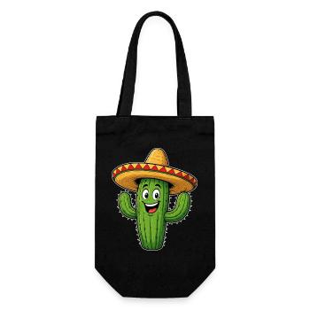 Lustiger Kaktus mit Sombrero - Geschenkbeutel für Flaschen - Schwarz - Vorne