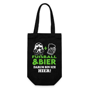 Fußball Fussball und Bier Darum bin ich hier - Geschenkbeutel für Flaschen - Schwarz - Vorne