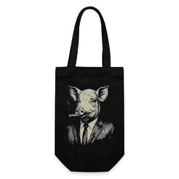 Elegantes Schwein im Anzug raucht Zigarre - Geschenkbeutel für Flaschen - Schwarz - Vorne