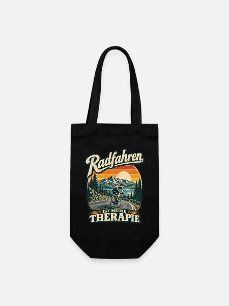 Radfahren ist meine Therapie humorvoll - Geschenkbeutel für Flaschen - Schwarz