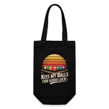Kiss My Balls For Good Luck Billardkugeln Retro - Geschenkbeutel für Flaschen - Schwarz - Vorne