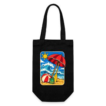 Retro Sunny Beach Day Illustration - Geschenkbeutel für Flaschen - Schwarz - Vorne