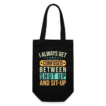 Fitness Fanatics Confused Shut-Up & Sit-Up - Geschenkbeutel für Flaschen - Schwarz - Vorne