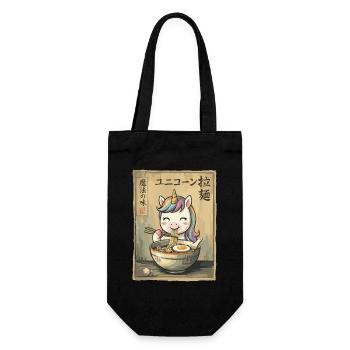 Kawaii Einhorn Ramen Nudeln Japan Retro - Geschenkbeutel für Flaschen - Schwarz - Vorne