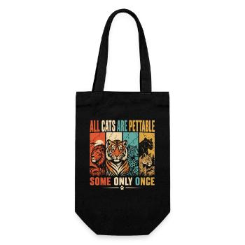 Alle Katzen sind streichelbar, manche nur einmal lustige Katze - Geschenkbeutel für Flaschen - Schwarz - Vorne