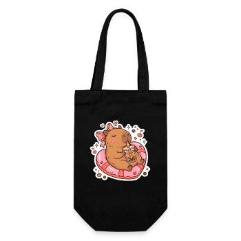 Süßes Capybara Mit Bubble Tea Kawaii Tier - Geschenkbeutel für Flaschen - Schwarz - Vorne