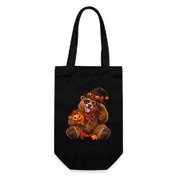 Herbst-Halloween-Bär mit Kürbissen - Geschenkbeutel für Flaschen - Schwarz - Vorne