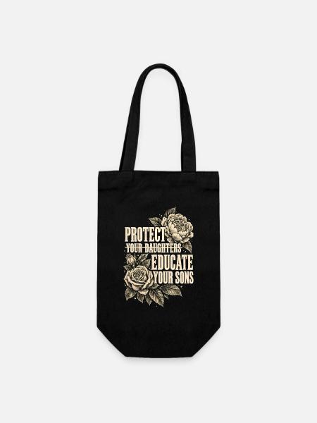 Protect Your Daughters Educate Your Sons Floral - Geschenkbeutel für Flaschen - Schwarz