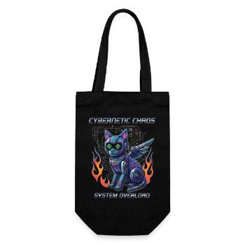 Katze Cybernetic Chaos, Cyberpunk - Geschenkbeutel für Flaschen - Schwarz - Vorne