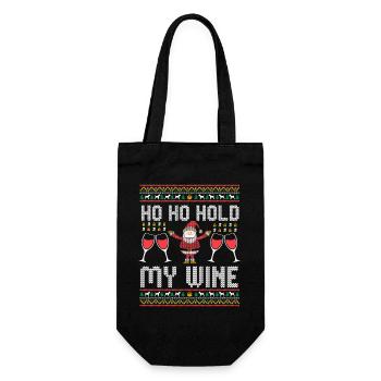 Ho Ho Hold My Wine – Weihnachtsmann mit Rotwein - Geschenkbeutel für Flaschen - Schwarz - Vorne