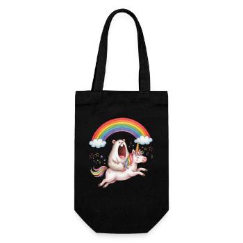 Schreiender Hamster reitet Einhorn Regenbogen - Geschenkbeutel für Flaschen - Schwarz - Vorne