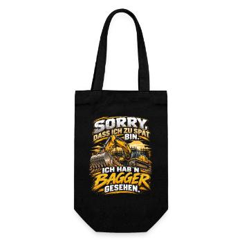 Zu spät? Bagger-Story mit Humor - Geschenkbeutel für Flaschen - Schwarz - Vorne