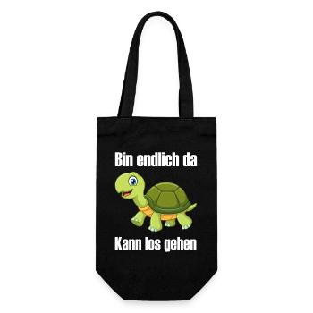 Bin endlich da kann los gehen lustige Schildkröte - Geschenkbeutel für Flaschen - Schwarz - Vorne