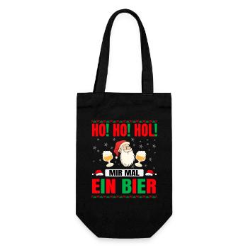 Ho! Ho! Hol! Weihnachtsmann mit zwei Biergläsern - Geschenkbeutel für Flaschen - Schwarz - Vorne