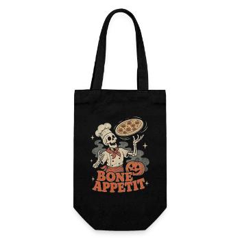 Halloween Skelett Pizza Koch Retro - Geschenkbeutel für Flaschen - Schwarz - Vorne