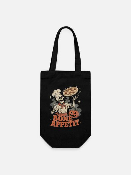 Halloween Skelett Pizza Koch Retro - Geschenkbeutel für Flaschen - Schwarz
