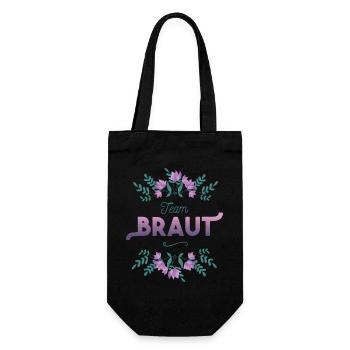 Team Braut mit Blumen Dekor - Geschenkbeutel für Flaschen - Schwarz - Vorne