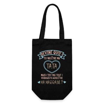 Devine quoi ! Tata voudrais-tu être ma marraine ? - Sac à bouteille - noir - Devant