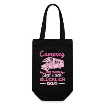 Camping Und Wein Lässt Mich Glücklich Sein Frauen - Geschenkbeutel für Flaschen - Schwarz - Vorne