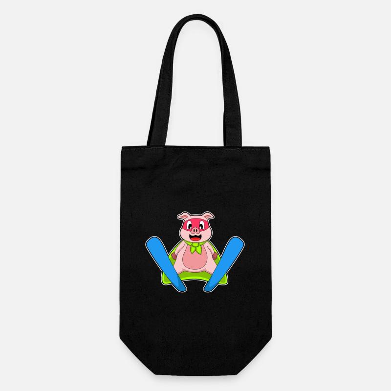 Pig Skier Ski - Gift Bag for Bottles - black