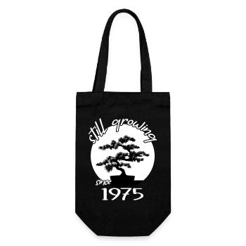 1975 Birthday Bonsai tree "Still growing" Nebari - Gift Bag for Bottles - black - Front