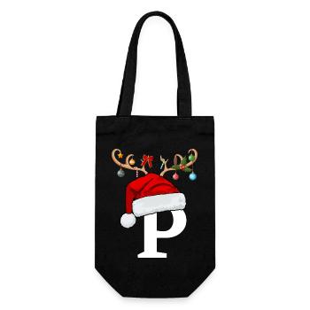 Buchstabe P Weihnachtsmütze - Geschenkbeutel für Flaschen - Schwarz - Vorne