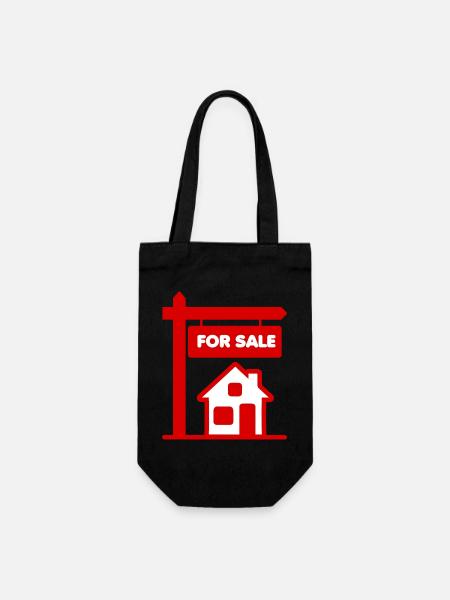 Rotes Logo-Schild mit zum Verkauf - Geschenkbeutel für Flaschen - Schwarz
