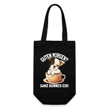 Guten Morgen Ganz Dünnes Eis Müder Hund Kaffee - Geschenkbeutel für Flaschen - Schwarz - Vorne