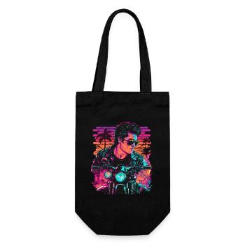 Retro Biker Illustration Motorcycle Synthwave Art - Gift Bag for Bottles - black - Front