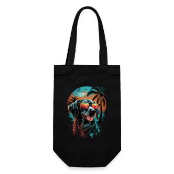 Retro cute dog with sunglasses on the beach - Gift Bag for Bottles - black - Front