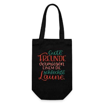 Gute Freunde vermiesen einem die schlechte Laune - Geschenkbeutel für Flaschen - Schwarz - Vorne