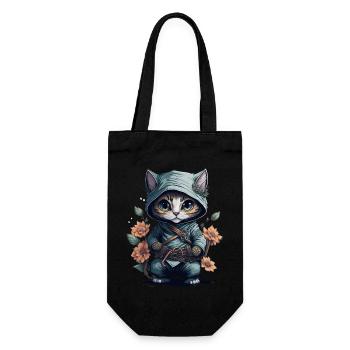 Zeige deine Abenteuerlust mit der Ninja-Katze - Geschenkbeutel für Flaschen - Schwarz - Vorne