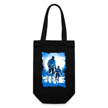 Vater und Sohn Eishockey Vatertags Geschenk - Geschenkbeutel für Flaschen - Schwarz - Vorne