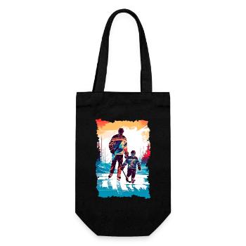 Vater und Sohn Eishockey Vatertags Geschenk - Geschenkbeutel für Flaschen - Schwarz - Vorne