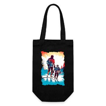 Vater und Sohn Eishockey Vatertags Geschenk - Geschenkbeutel für Flaschen - Schwarz - Vorne