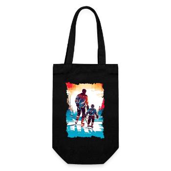 Vater und Sohn Eishockey Vatertags Geschenk - Geschenkbeutel für Flaschen - Schwarz - Vorne