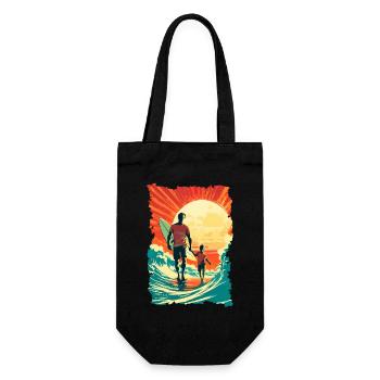Vater und Sohn Surfen Surfer Geschenk - Geschenkbeutel für Flaschen - Schwarz - Vorne