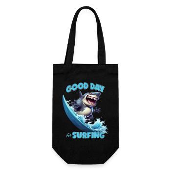 Funny shark with a surfboard - surfer - Gift Bag for Bottles - black - Front