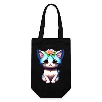 Un adorable chaton avec une corolle de fleurs - Sac à bouteille - noir - Devant