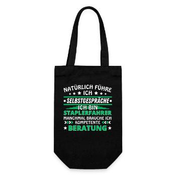 Ich führe Selbstgespräche - Staplerfahrer Edition - Geschenkbeutel für Flaschen - Schwarz - Vorne