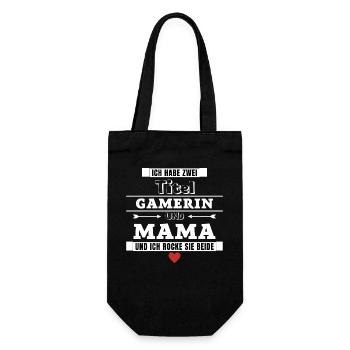 Ich habe zwei Titel Gamerin und Mama - Geschenkbeutel für Flaschen - Schwarz - Vorne