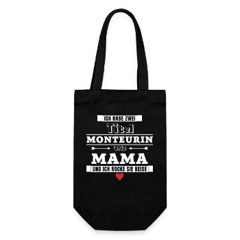 Ich habe zwei Titel Monteurin und Mama - Geschenkbeutel für Flaschen - Schwarz - Vorne